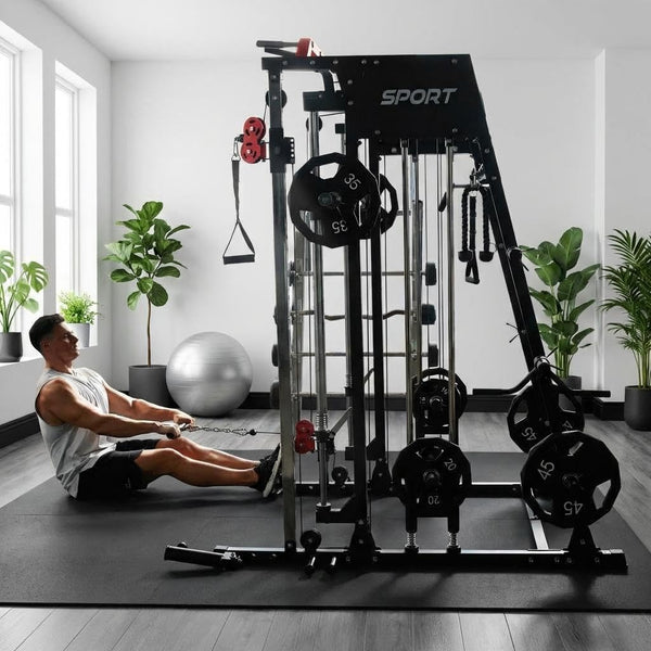 Smith Machine Home Gym Built to Maximize Small Spaces, 2200LB Capacity, 8-in-1 Training System, Dual Cable Pulleys