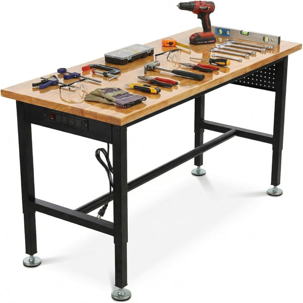 Adjustable Height Workbench Built for Versatile Garage Use, 2500 lb Capacity, Stainless Steel Frame, 48 Inch