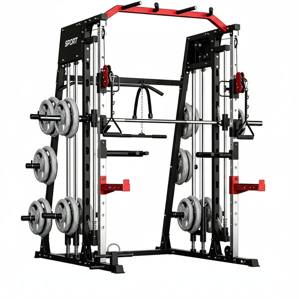 Smith Machine Home Gym Built to Maximize Small Spaces, 2200LB Capacity, 8-in-1 Training System, Dual Cable Pulleys