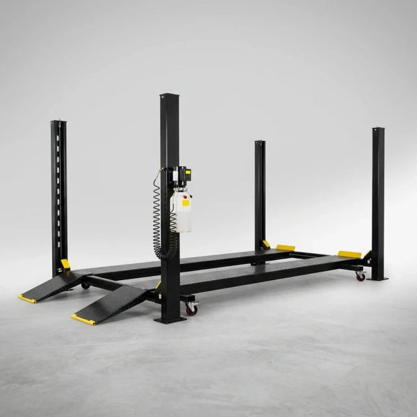 4-Post Car Lift Built for Vehicle Storage, 8000 lb Capacity, Extended 220 in Length, Cable Drive System — Studio Shot