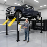 4-Post Car Lift Built for Vehicle Storage, 8000 lb Capacity, Extended 220 in Length, Cable Drive System — Lifestyle