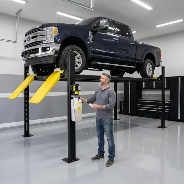 4-Post Car Lift Built for Vehicle Storage, 8000 lb Capacity, Extended 220 in Length, Cable Drive System